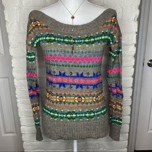 American Eagle Neon Fair Aisle Boat Neck Wool Sweater XS